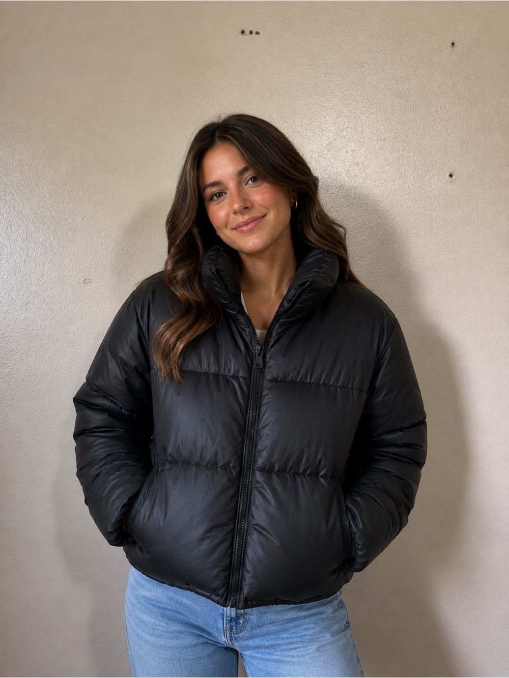 Old Navy Black Puffer Jacket with Stand Collar